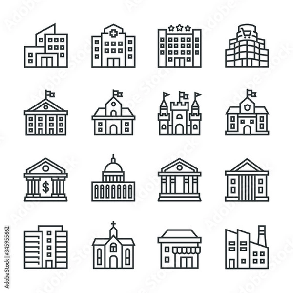 Fototapeta set of public buildings vector icons