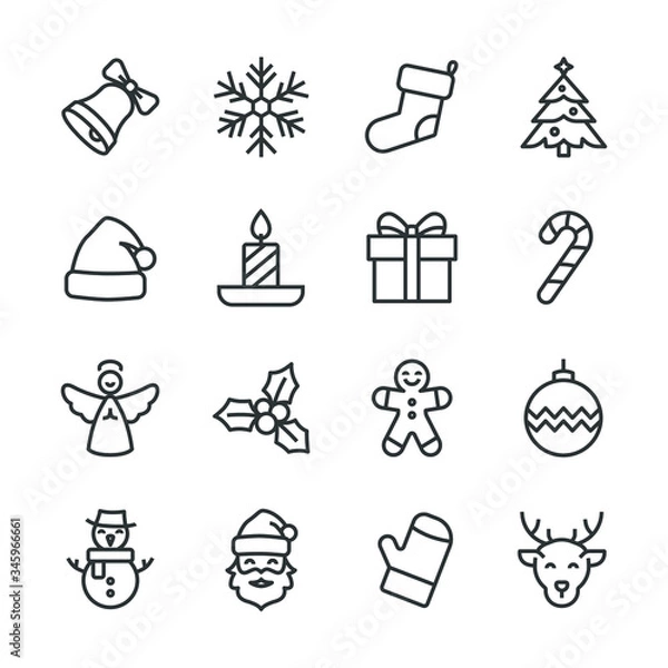 Fototapeta set of Christmas elements vector line icons