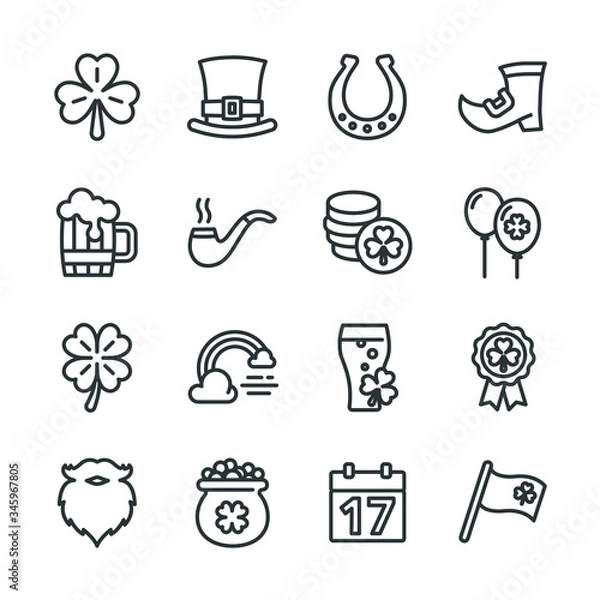 Fototapeta set of Saint Patrick vector line icons set