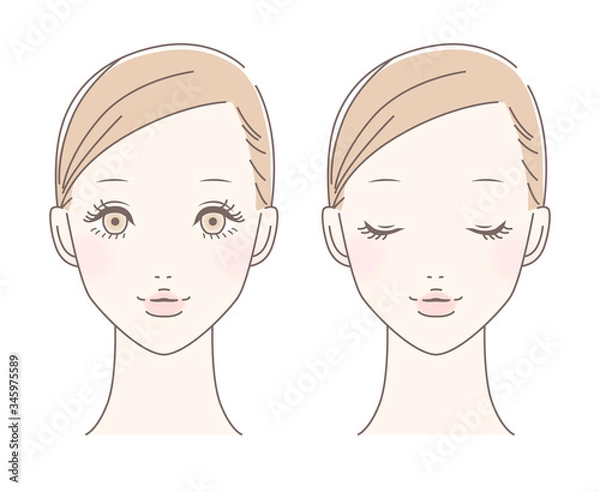 Obraz 女性 顔（目を開ける 目を閉じる セット）