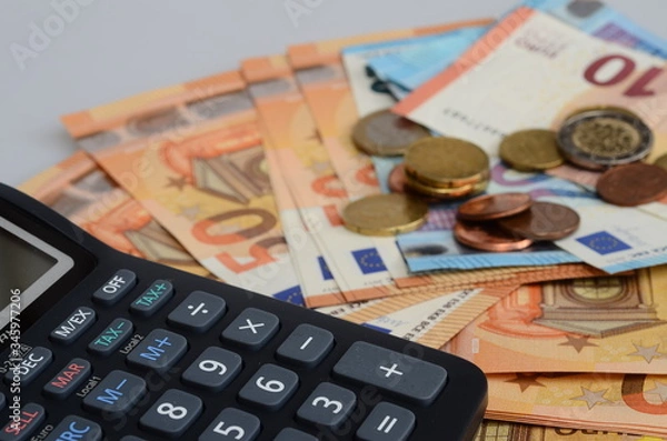Fototapeta Calculator and euro cash bank notes