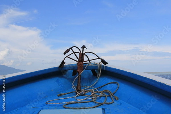 Obraz Anker in blau gerahmt