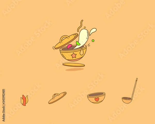 Fototapeta A Yellow Saucepan With a Small Star Which Contains Ebullient Food