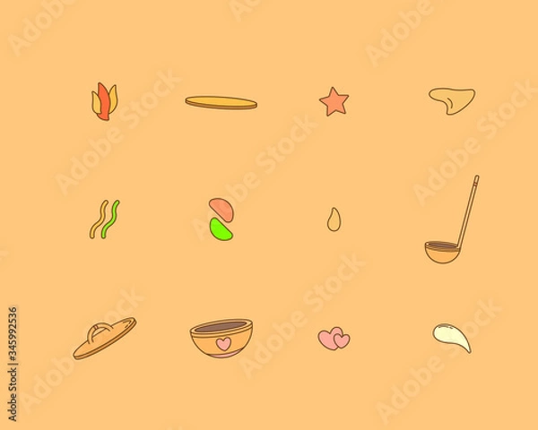 Fototapeta A Kitchen Icon Set Which Includes a Ladle, a Cooking pot and Cooker Flame