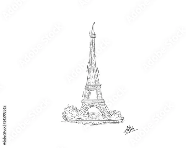 Fototapeta drawing of Eiffel Tower which is a landmark of Paris, France