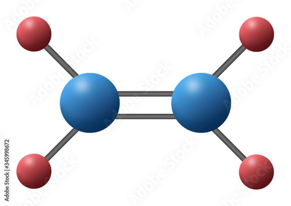 Obraz 3d illustration of alkene chemistry chemical compound is C2H4 with double bond called Ethylene composed of two carbon atoms joined in four hydrogen atoms. 