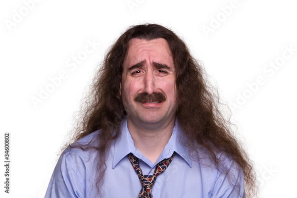Fototapeta Sad long haired man crying with streaming tears1