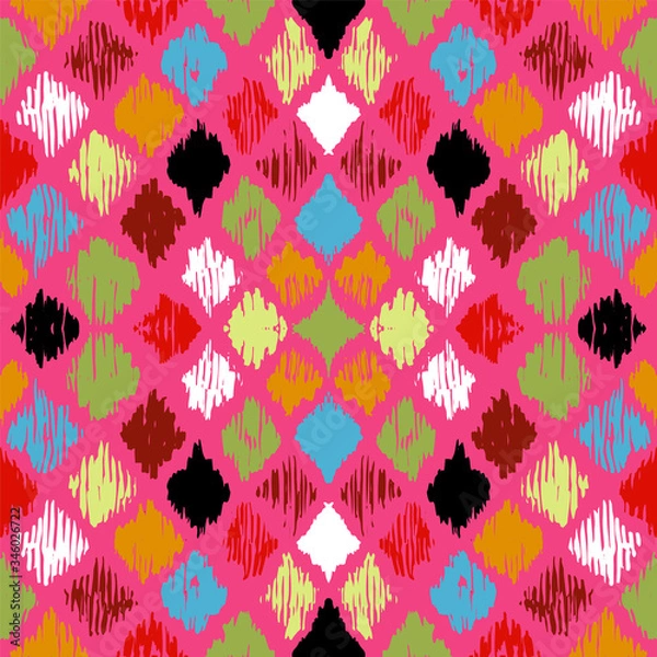 Obraz Ikat geometric folklore ornament with diamonds. Tribal ethnic vector texture. Seamless striped pattern in Aztec style. Folk embroidery. Indian, Scandinavian, Gypsy, Mexican, African rug.
