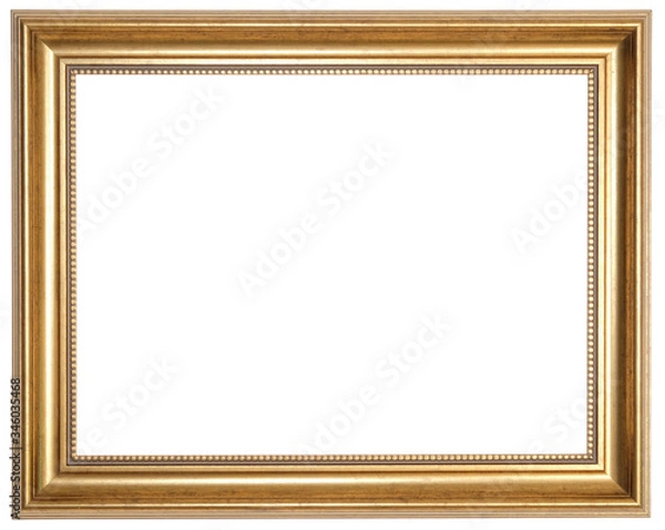 Fototapeta Golden photo frame. Isolated object on a white background.