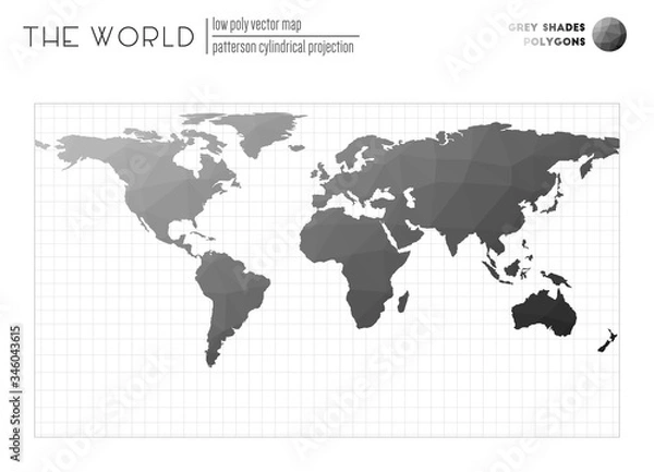 Obraz Low poly design of the world. Patterson cylindrical projection of the world. Grey Shades colored polygons. Creative vector illustration.