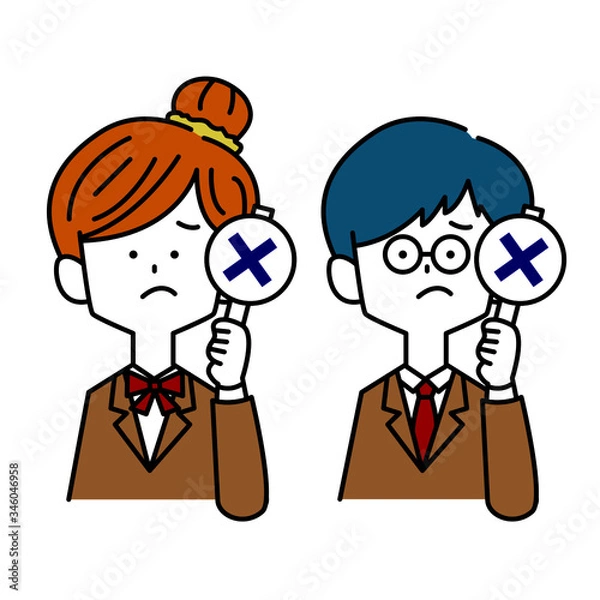 Fototapeta バツを持つ学生男女