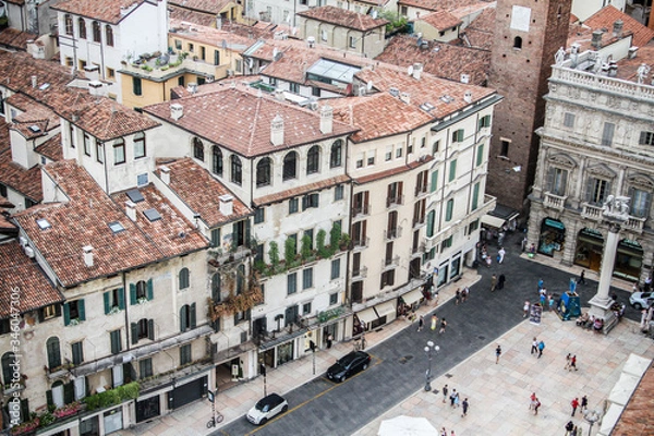 Fototapeta Piazza delle Erbe in Verona, Italy as seem from the Lamberti tower height, Torre dei Lamberti