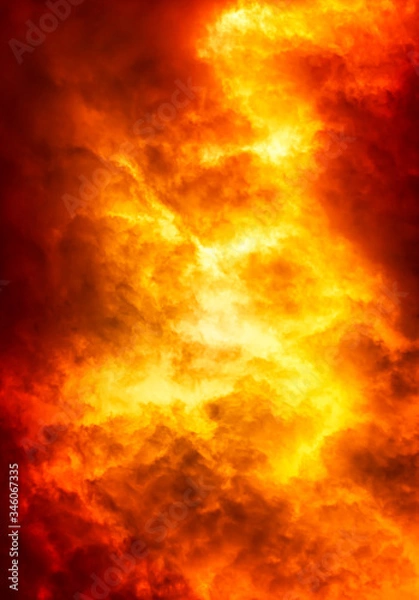 Obraz Flames burn on clouds in hot sky, brun cloudy with orange and red light