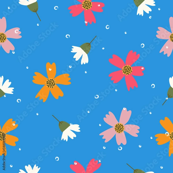 Fototapeta Cute vintage hand drawn flower pattern for wallpaper,gift wrapping,packaging seamless vector background design 
