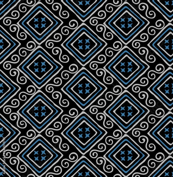 Fototapeta Japanese Tribal Curl Diamond Square Vector Seamless Pattern