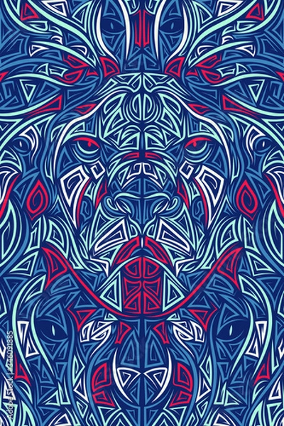 Fototapeta Wild nature. Abstract vector illustration of lion unnatural background. Drawings from the hand.Can be used for background and wallpaper. Vector eco futuristic illustration for social poster, banner