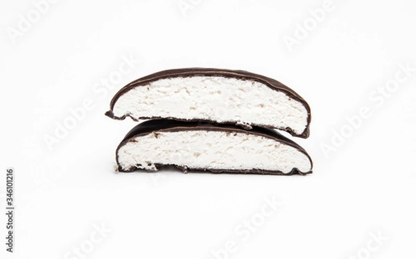 Fototapeta chocolate-covered marshmallows cut on a white background