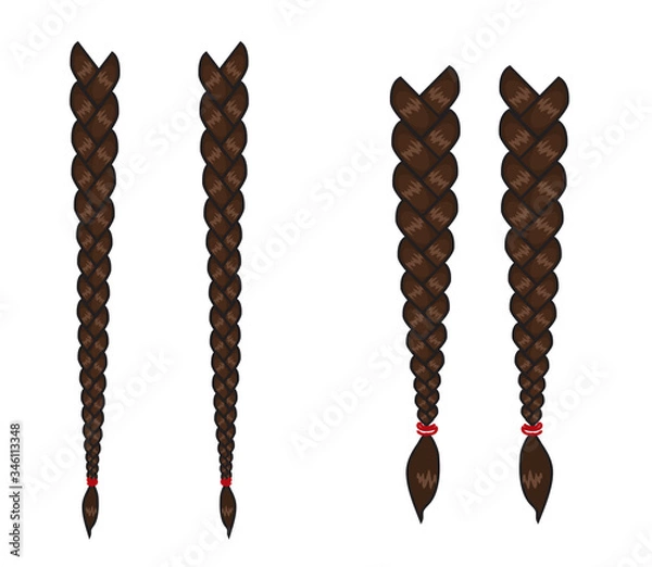 Fototapeta Female long braids on a white background. Vector illustration.