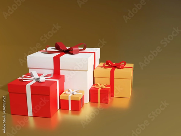 Fototapeta Big pile of colorful wrapped gift boxes. Lots of presents, 3D rendering.