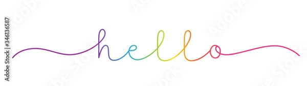 Fototapeta HELLO rainbow-colored vector monoline calligraphy banner with swashes