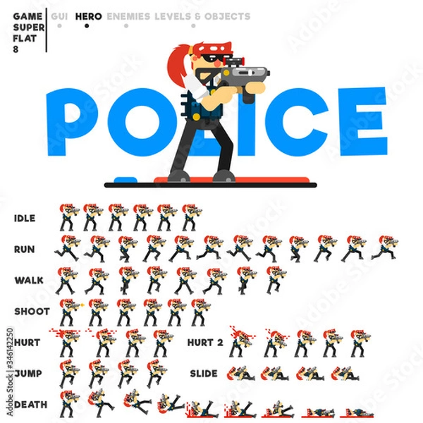 Fototapeta Animation of a police girl with a rifle for creating a video game