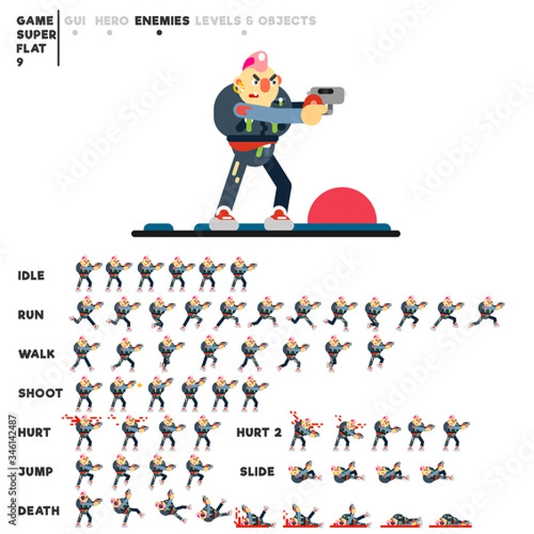 Fototapeta Animation of a punk with a pistol for creating a video game