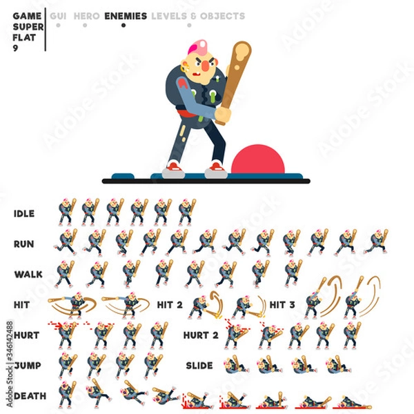 Fototapeta Animation of a punk with a bat for creating a video game