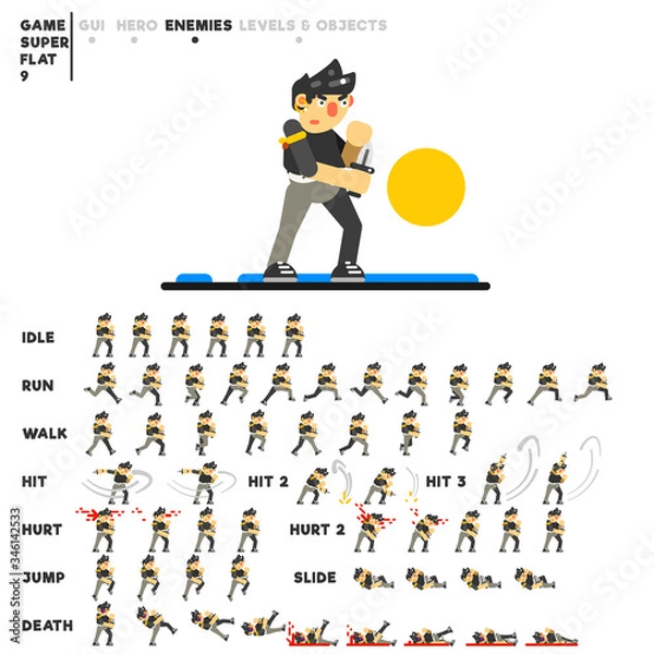 Fototapeta Animation of a thug with a knife for creating a video game