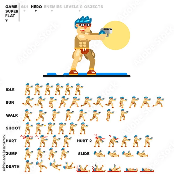 Fototapeta Animation of a guy with a pistol for creating a video game