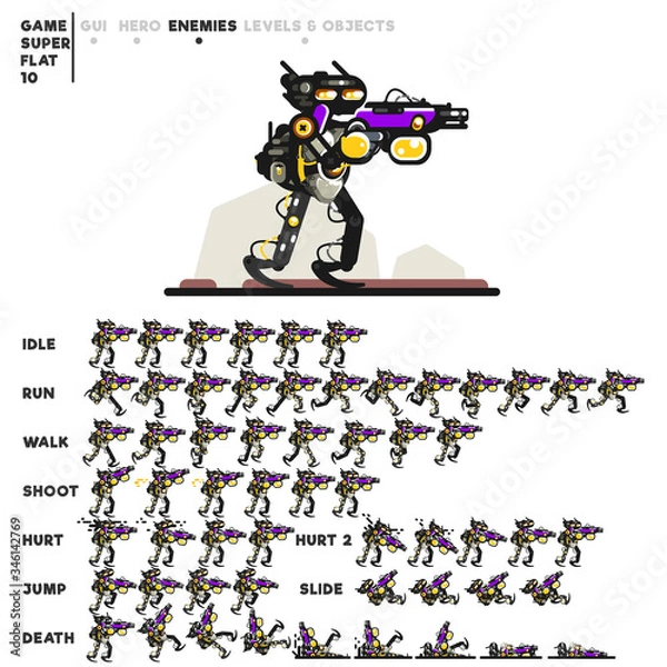 Fototapeta Animation of a cyborg with a shotgun for creating a video game