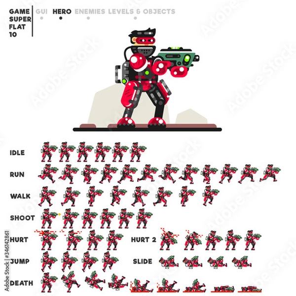 Fototapeta Animation of an advanced soldier with a minigun for creating a video game