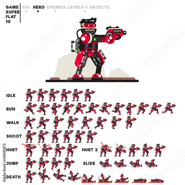 Fototapeta Animation of an advanced soldier with a pistol for creating a video game