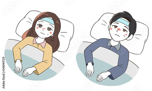 Fototapeta おでこに冷却シートを貼る