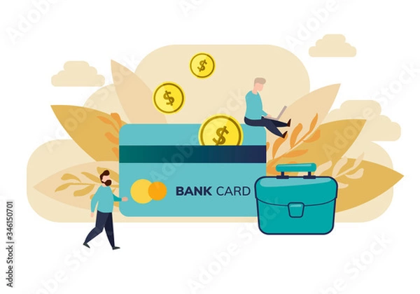 Obraz  Simple flat illustration of a payment method, credit or deposit card. Concept cash back program to a bank card. 