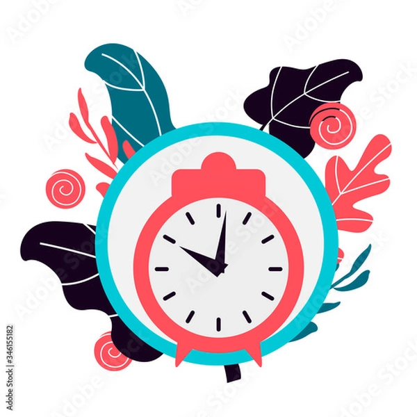 Obraz Simple flat illustration of a clock, alarm clock on a white background. 