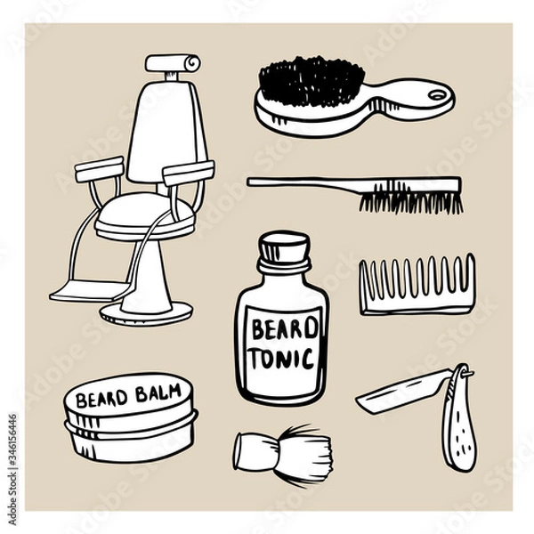 Obraz  doodle sketch barber chair and tools. 