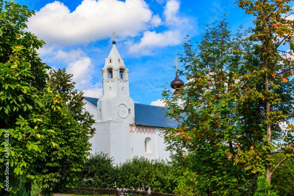 Fototapeta Refectory with Conception church in Intercession (Pokrovsky) convent in Suzdal, Russia. Golden ring of Russia