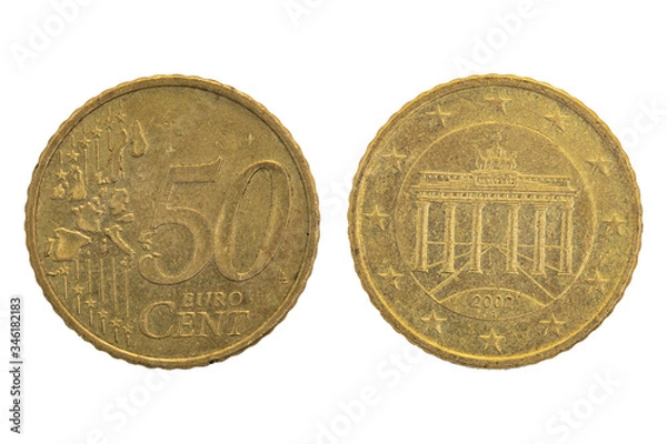 Fototapeta Euro coin, close up on both sides on white background