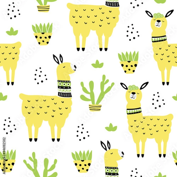 Fototapeta Seamless pattern with llama, cactus