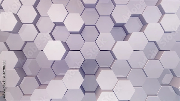 Fototapeta Geometric Hexagon pattern shape Block Wall Bump 3D illustration abstract background.
