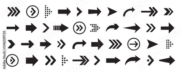 Fototapeta Set of arrows collection in black color on a white background for website design