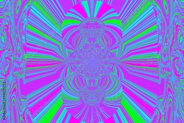 Fototapeta Abstraction in color with various forms ,soft focus ,  mandala ornament design, with different geometric figures, for the design, texture, kaleidoscope geometric style, ornament. texture background ma