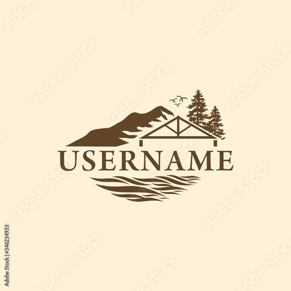 Obraz The logo of the inn with a rural atmosphere in the retro style mountains.