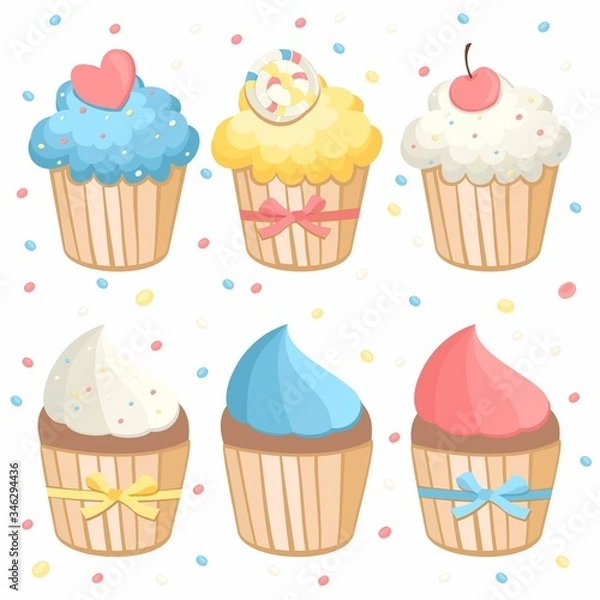Fototapeta seamless pattern with cupcakes and candy