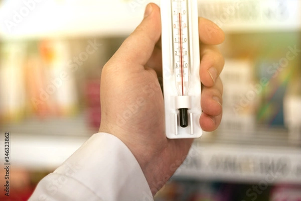 Fototapeta thermometer in the hand of a medic