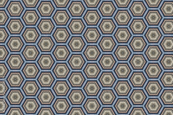 Fototapeta The background image has a pattern of pentagonal geometric shapes arranged in a row and various textures inside.