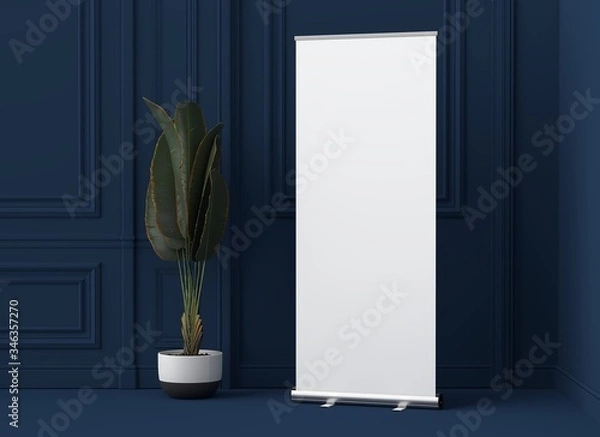 Obraz Roll Up Banner Stand Mockup. 3D Render.
