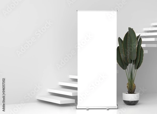 Obraz Roll Up Banner Stand Mockup. 3D Render.