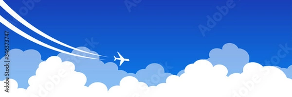 Obraz 雲　飛行機雲　青空　背景素材