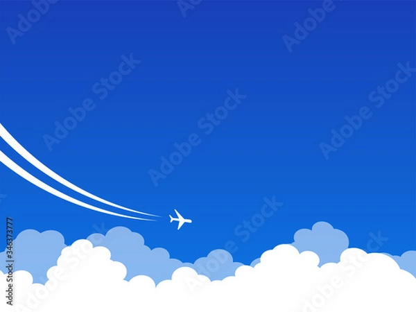 Obraz 雲　飛行機雲　青空　背景素材